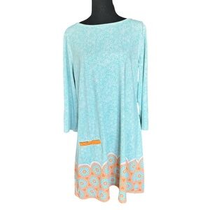 Cabana Life Tunic Dress XL Aqua Orange Resort Beach Coverup Coastal